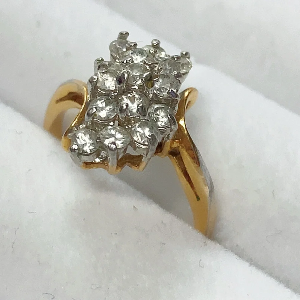 Gold Tone Waterfall‎ Rhinestone Ring Sz 6.5